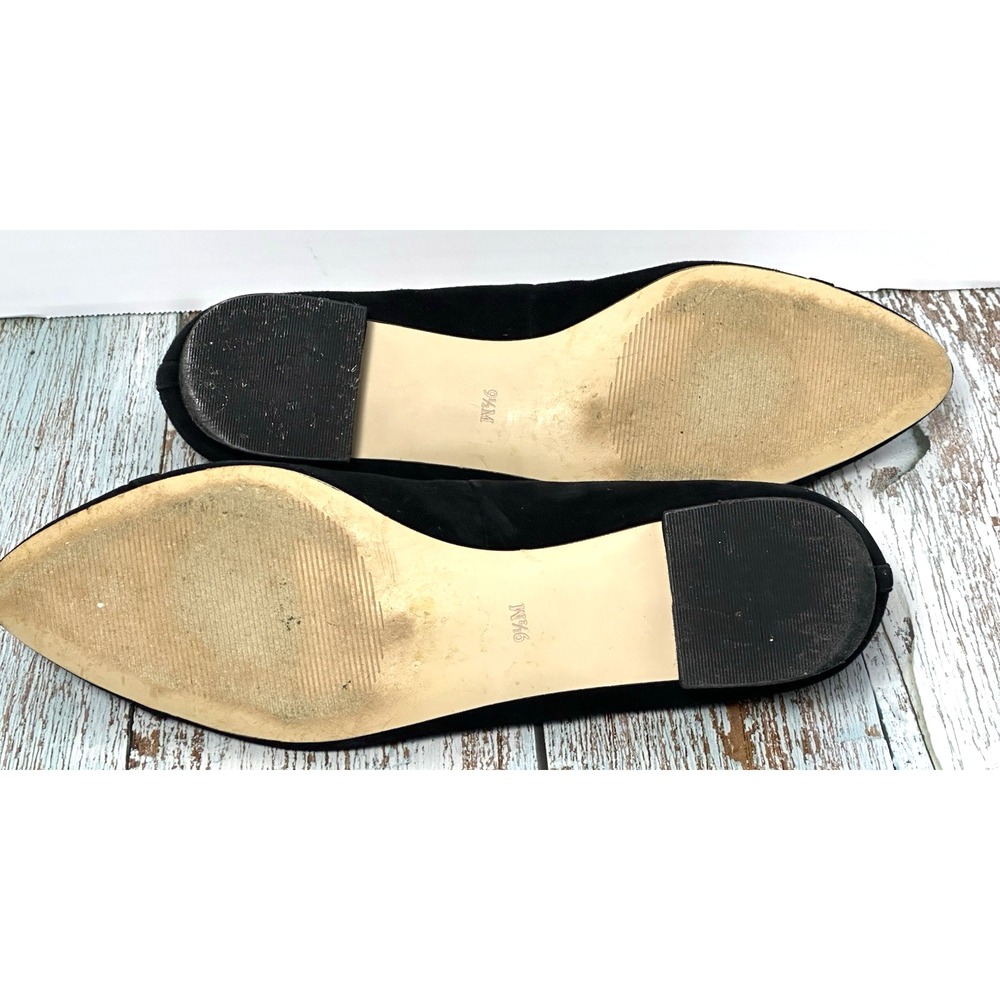 Talbots Edison Cap Toe Flats 9.5 M Black Suede Leather Bow Pointed Toe Shoes - Picture 3 of 16